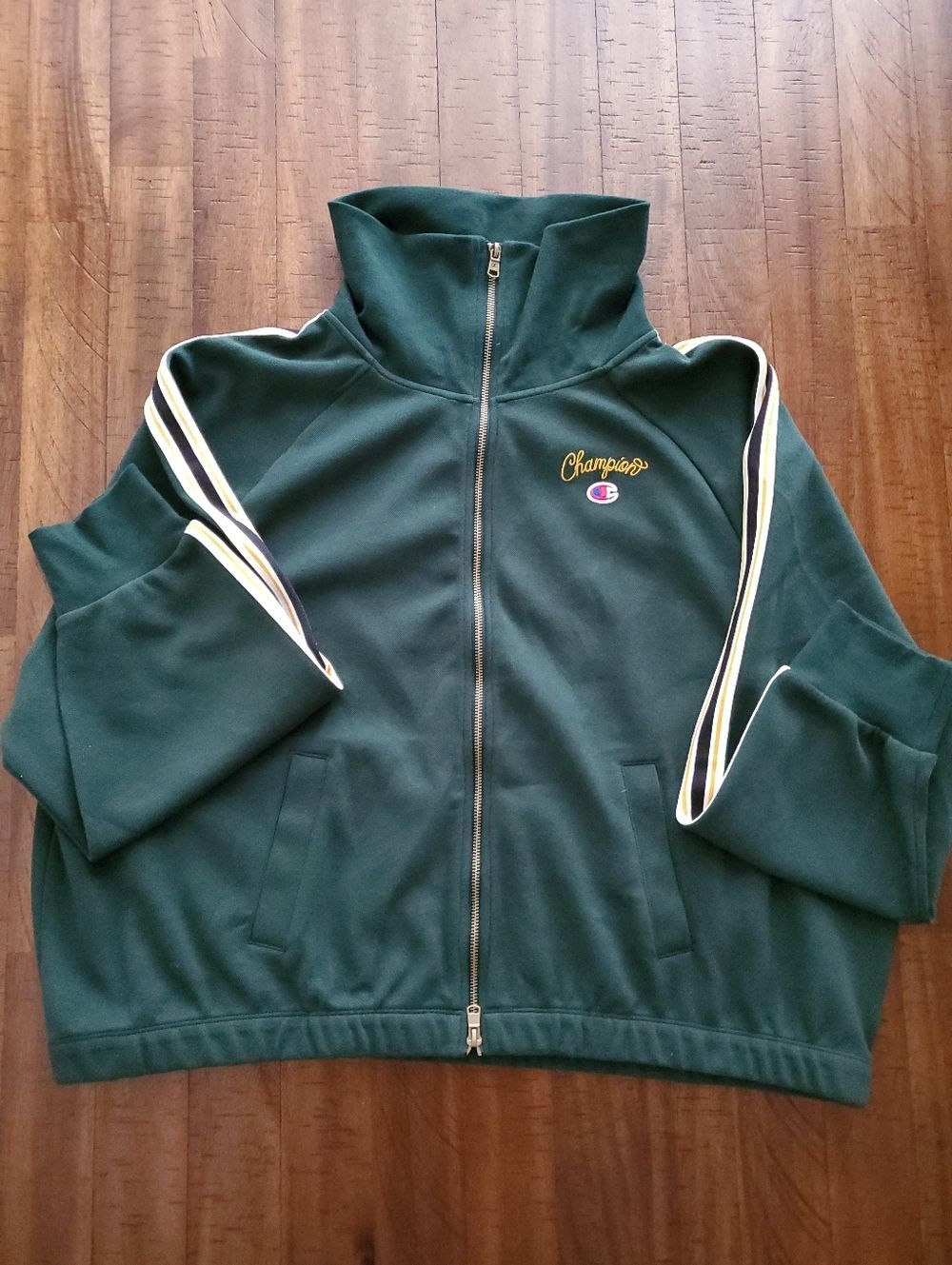 NWT Champion Women's Dark Green Track Jacket with Contrasting Stripes - Size 2X